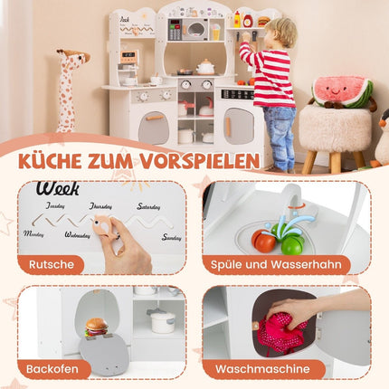 Wooden corner play kitchen with sound &amp; Light &amp; Coffee machine &amp; Slide Toddler Kitchen Playset White