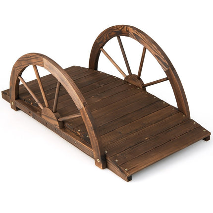 Koka dārza tiltiņš dīķa tiltiņam ar dubultām pusriteņu margām 101 x 48,5 x 38 cm