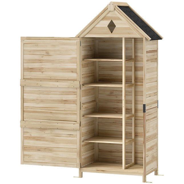 Koka dārza skapis, ūdensnecaurlaidīgs instrumentu šķūnis ar asfalta divslīpju jumtu, noliktavas durvis 80 x 49 x 170 cm, laikapstākļiem izturīgs instrumentu skapis, instrumentu šķūnis, dārza šķūnis dārzam, terasei, dabīgs koks |