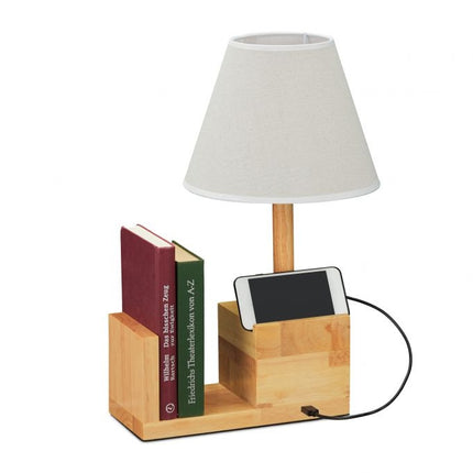 Koka galda lampa ar USB ligzdu