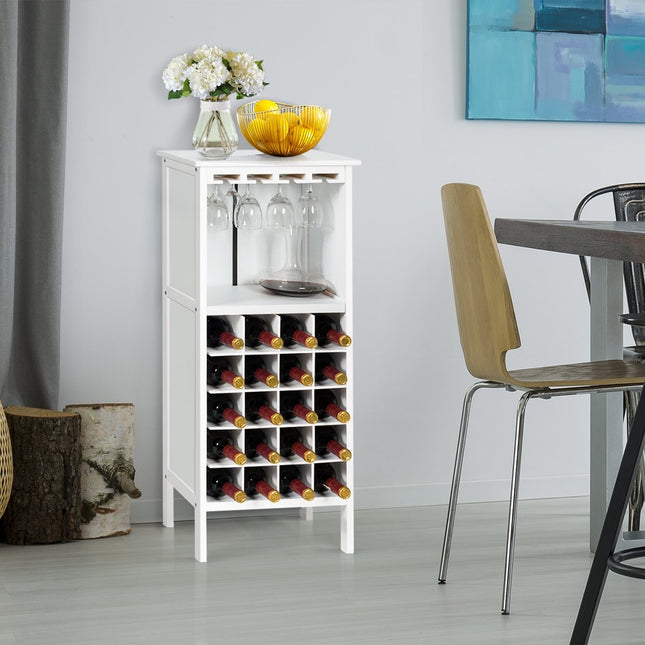 Koka vīna plaukts 20 pudelēm ar stikla pakaramo 42 x 24,5 x 96 cm, balts