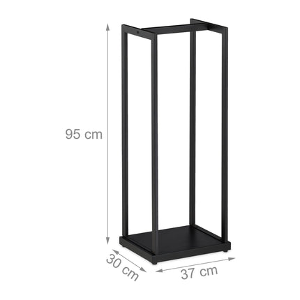 Wood stand in tall metal