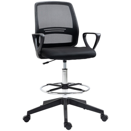 Darba krēsls Ergonomisks Grozāmais Krēsls, Biroja Krēsls, Regulējams Augstums Stāvēšanai, Kāju Balsts, Metāls, Melns, 59.5X60X102.5-126Cm