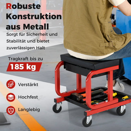 Darbnīcas krēsls ar riteņiem, 185 kg celtspēja, melns