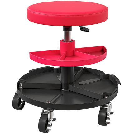 Darbnīcas krēsls ar ritentiņiem, paplātēm, regulējams augstums 40-51 cm, riteņkrēsls, celtspēja līdz 135 kg, sarkans