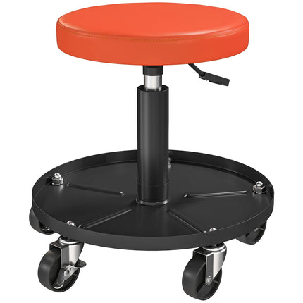 Darbnīcas krēsls ar riteņiem, regulējams augstums no 38 līdz 50 cm, kravnesība līdz 135 kg, oranžs