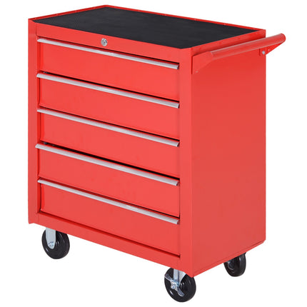 Darbnīcas ratiņi ar riteņiem, instrumentu ratiņi ar 5 atvilktnēm, slēdzami ratiņi ar EVA paklāju, mobilie montāžas ratiņi, maksimālā slodze 150 kg, tērauds, sarkani