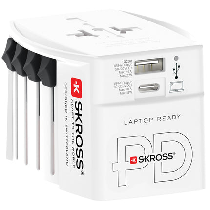 World travel adapter MUV 1xUSB-C PD 1xUSB-A 45W Ungrounded