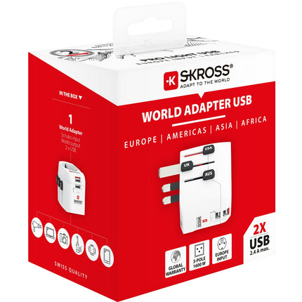 World travel adapter PRO Pro Light 2xUSB 12W Grounded
