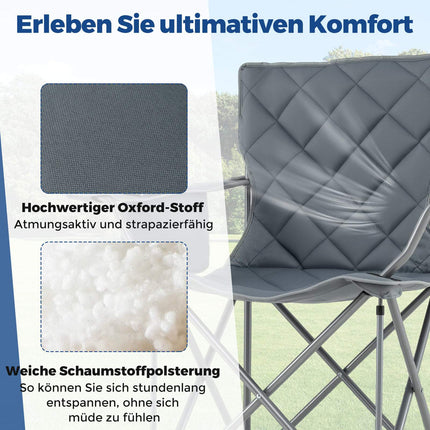 XXL saliekams kempinga krēsls ar dzesētāju un krūzīšu turētāju, celtspēja 227 kg