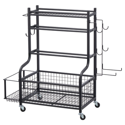 Yoga Mat Storage Rack With Hooks And Wheels, Steel