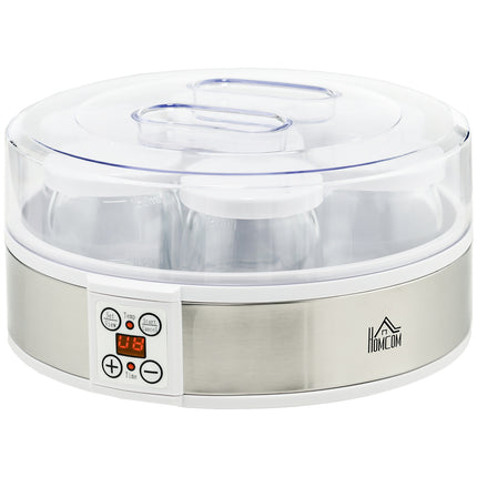 Jogurta automāts ar 48 stundu taimeri, temperatūras iestatījumu, 7 glāzes pa 180 ml katra, automātiska izslēgšanās, 20 W, balts