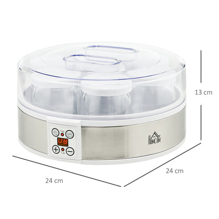 Jogurta automāts ar 48 stundu taimeri, temperatūras iestatījumu, 7 glāzes pa 180 ml katra, automātiska izslēgšanās, 20 W, balts