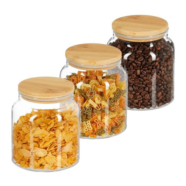 3 uzglabāšanas burku komplekts ar vākiem, 1000 ml