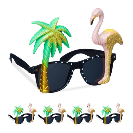 5 ballīšu glāžu komplekts ar flamingo un palmu