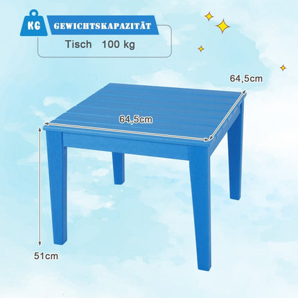 kvadrātveida bērnu galds, laikapstākļiem izturīgs, izturīgs spēļu galds, zils, 64,5 cm x 64,5 cm